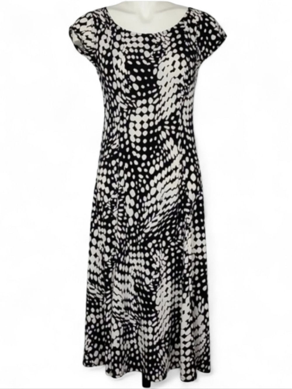 Christopher & Banks Women's Black Cream Polka Dots Midi Capped Sleeves Dress 4